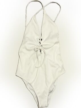 NWT CUPSHE Ivory Ribbed Lace-Up One-Piece Swimsuit